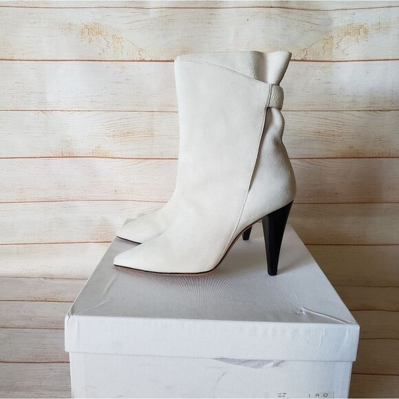 IRO Paris Suede Leather Pointy Toe Stiletto Heel Bootie Boots Light Grey Size 39 - Picture 1 of 11